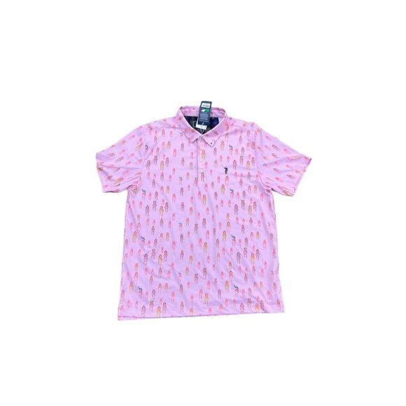 William Murray Golf Polo Shirt Mens large Pink Horse Racing And They're Off - Picture 2 of 6